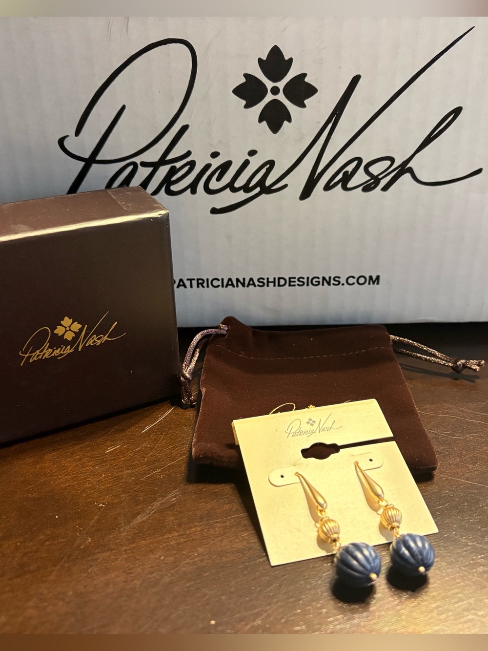 Patricia Nash Bead Drop Earrings NWT Matte Gold / Blue